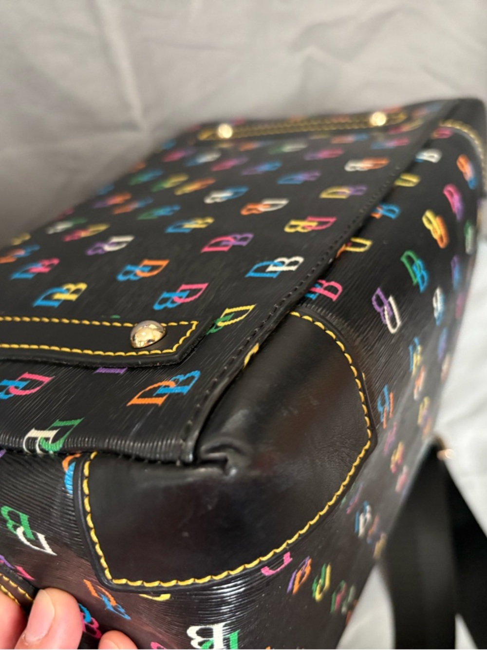 Dooney & Bourke Black Satchel with Multicolor DB Print - Picture 7 of 12